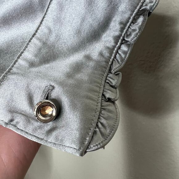 Doncaster Collection 100% Silk Top 12 Gray Silver Rhinestone Ruffle Satin Work - Picture 9 of 12